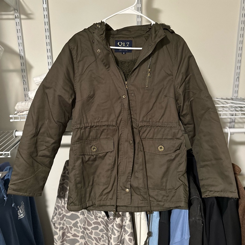 Zipper Hooded Parka Anorak jacket with fur
